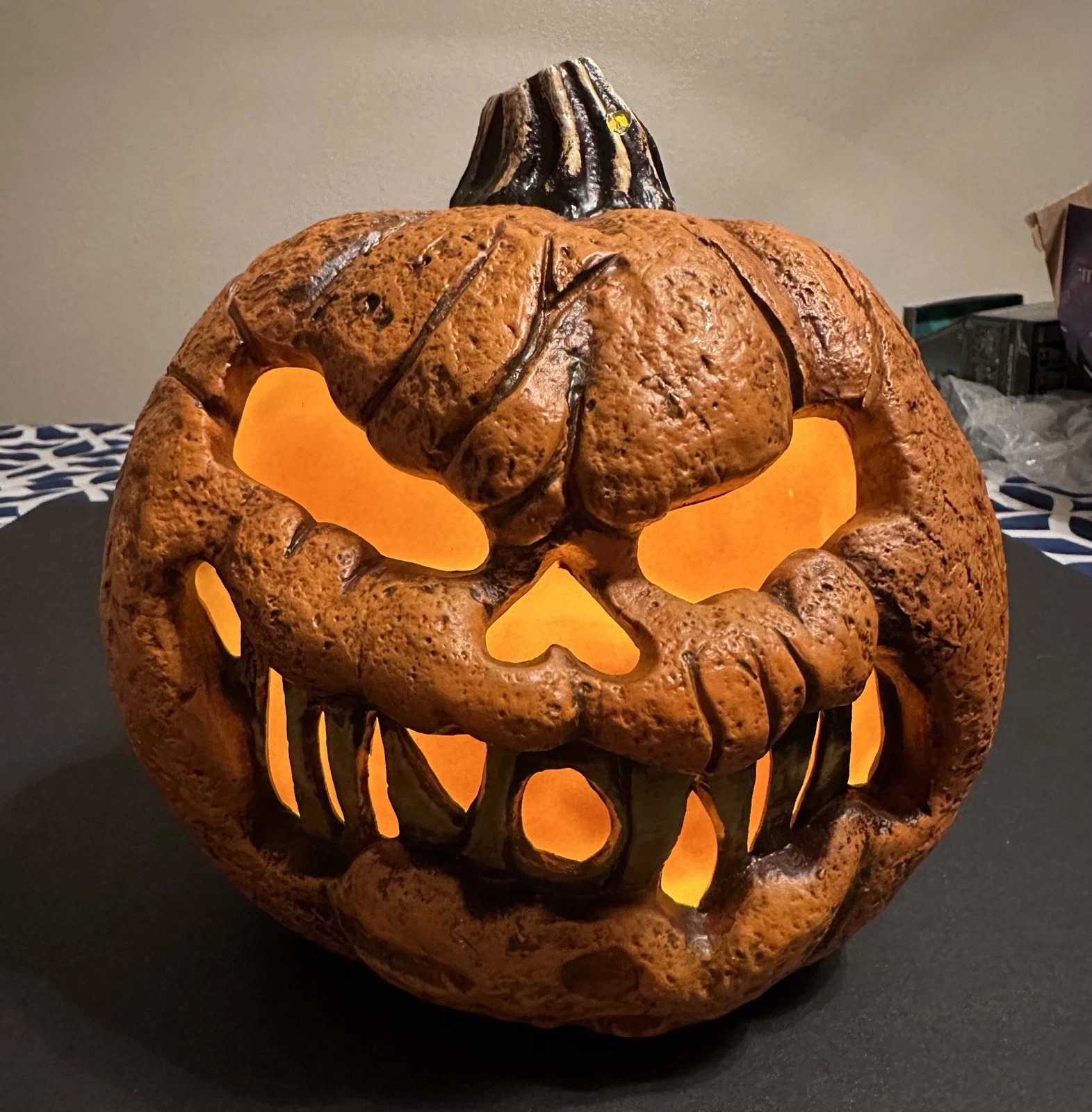 Flaming Pumpkin Timer Halloween Decoration 8" Haunted House Prop Jack O Lantern