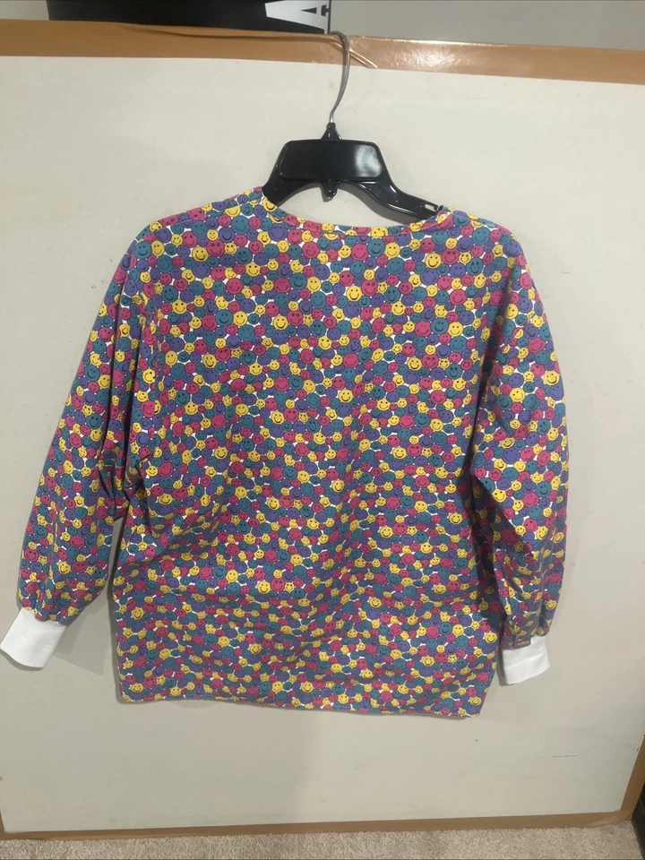 Bata médica Barco Smiley Face manga larga frontal a presión, 2 bolsillos delanteros, S Foto 4 de 4