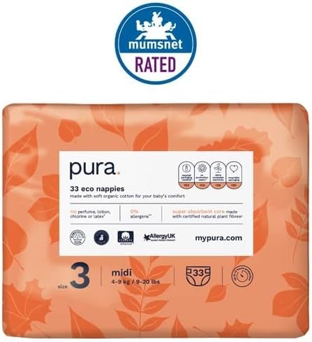 Pura Premium Eco Baby Nappies Size 3 Midi 49kg 920 lbs 1 Pack of 33 Diapers EU - Picture 7 of 9