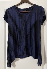 Simply Vera Wang Women Navy Size M Striped Asymmetric Top Tunic Shirt Pullover