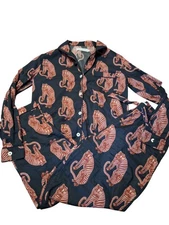Desmond & Dempsey Tiger Print Pajama Set COTTON Size Medium 