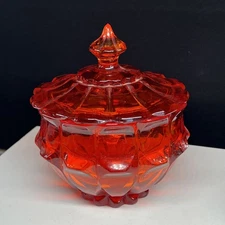 Fenton Valencia Colonial Glass Covered Candy Dish And Lid Persimmon Orange MINT