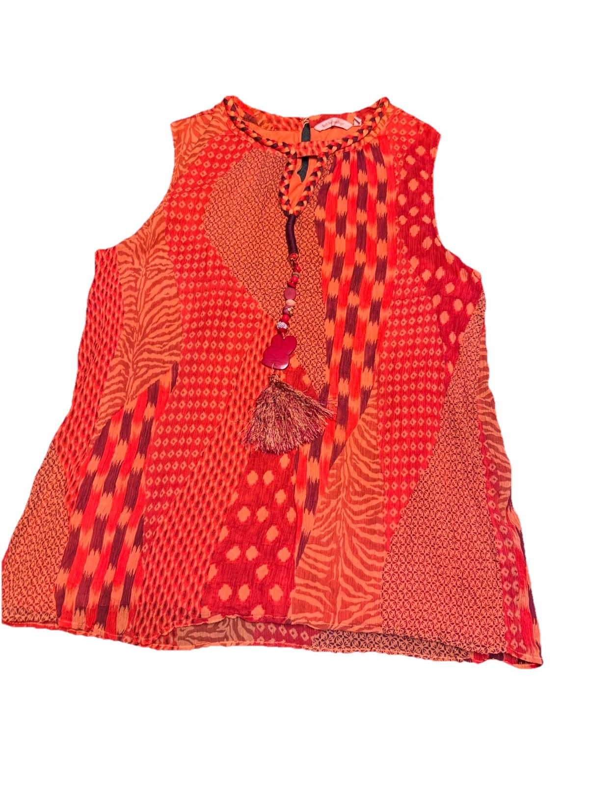 Soft Surroundings Boho Patchwork Top Beaded Tasse… - image 1