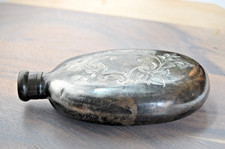 Antique Victorian Monogrammed Oval Flask Intricate Floral Engraving 6"