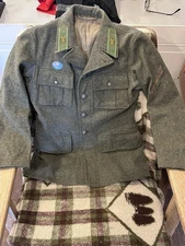 WWII Mens Swedish Army Soderbergs Wool Military Field Jacket, Worn w/ Insignia