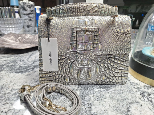 Brahmin Melbourne Collection Small Hallie Satchel Bag in Chrome Leather - Picture 1 of 8