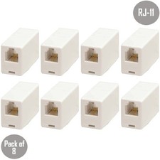 8 Pcs RJ11 Straight Telephone Phone Cord Cable Line Adapter Inline Coupler White