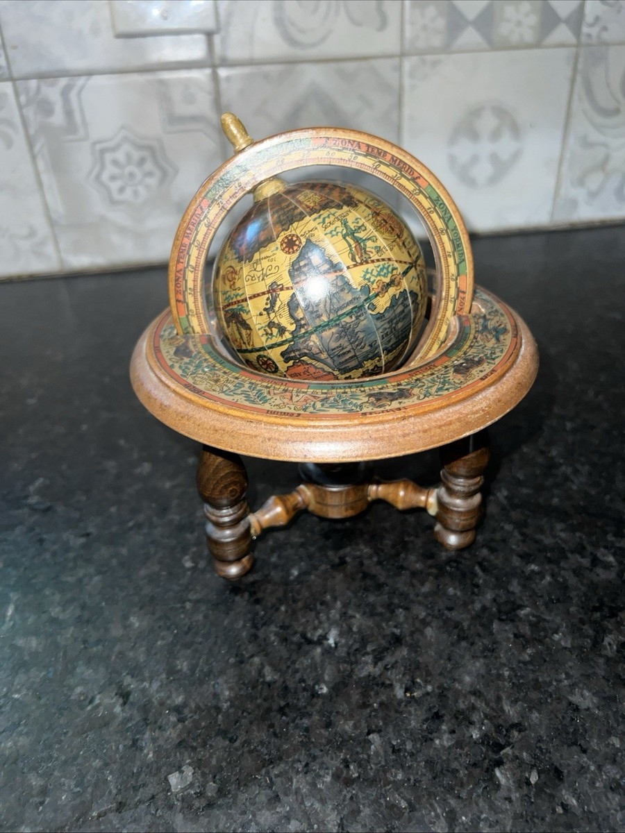 Vintage Wooden Old World Globe Zodiac Signs Desktop World Globe w