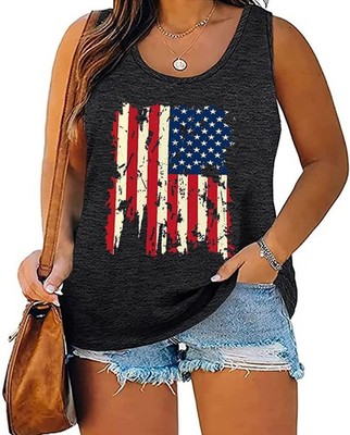 Plus Size We The People 1776 Tank Tops for Women Vintage American Flag Graphi...