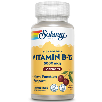 Solaray Vitamin B-12 5000mcg Lozenges | Natural Cherry Flavor | Healthy Energy &