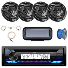 JVC 1-DIN Marine Bluetooth CD Receiver W/Black Cover, 4x 6.5" 150W Max Speakers