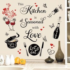Kitchen Quotes Wall Stickers This Kitchen is Seasoned with Love Saying Red