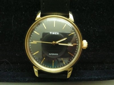Timex Marlin Watch TW2T22800 Automatic Gold Tone Case, Black Leather Strap