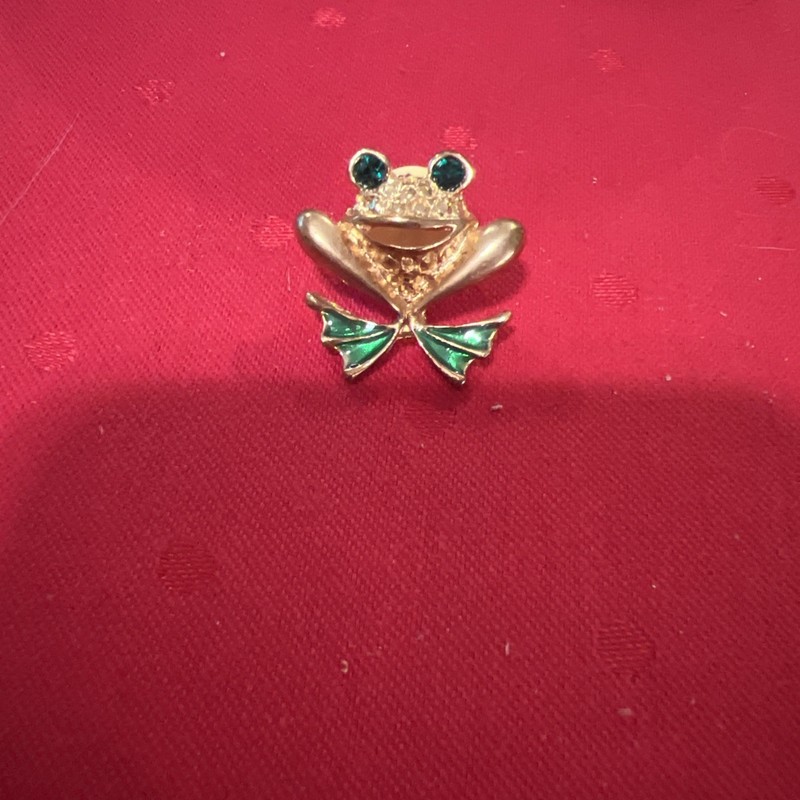 Frog Green Gem Eyes Lapel Hat Tie Pin Badge Classic Vintage Gold Tone