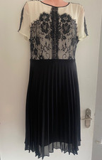M&S Collection white and black lace detail pleated dress Size 12