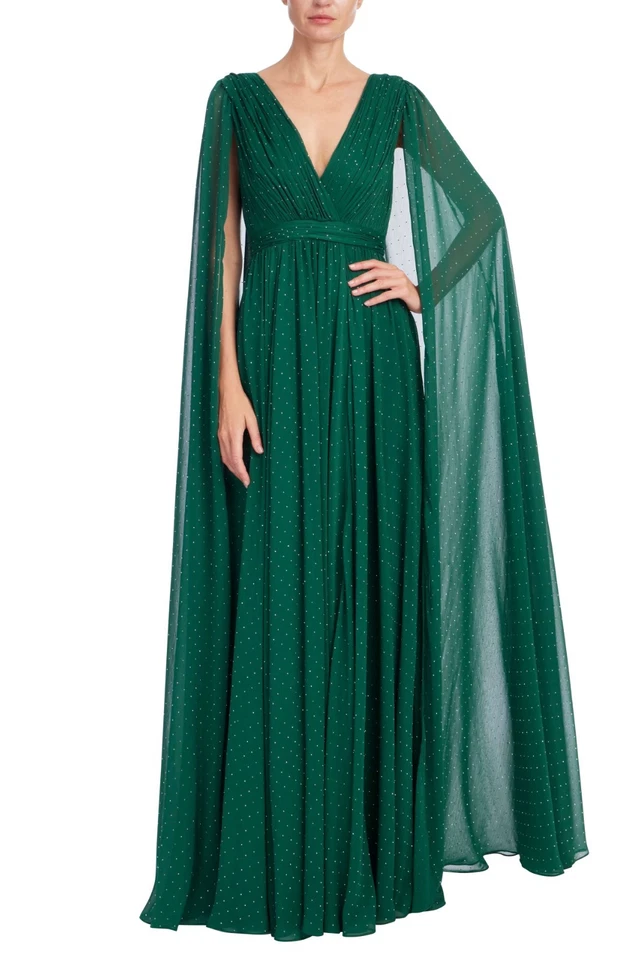 Badgley Mischka Draped V-Neck Gown with Cape Sleeves $1,320 Modest sz 4 Caftan - Image 3 of 4