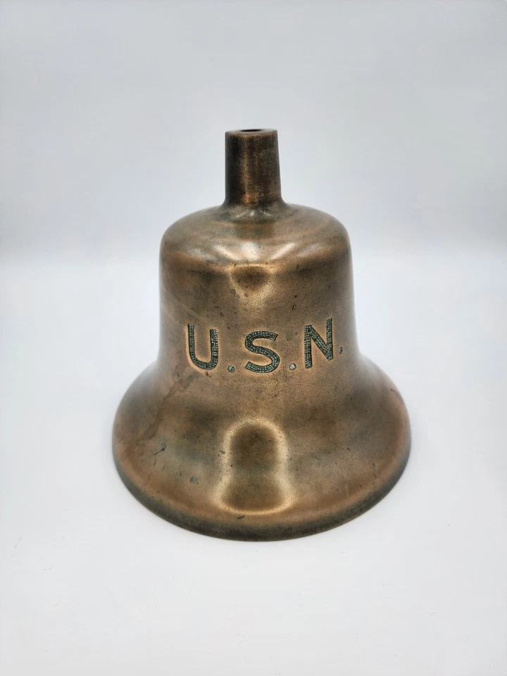 Campana de barcos de la Segunda Guerra Mundial enchapada en bronce de la Marina de los Estados Unidos de la Segunda Guerra Mundial Foto 3 de 4