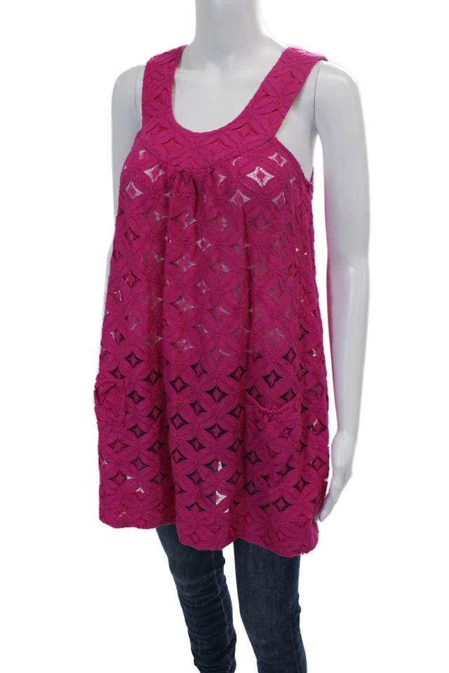 Blusa regata Shoshanna feminina algodão gola redonda pulôver longline rosa tamanho P - Imagem 2 de 4