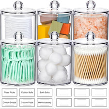 6 Pack Acrylic Qtip Holder Dispenser for Cotton,Swab, Ball, round Pads, Floss Pi