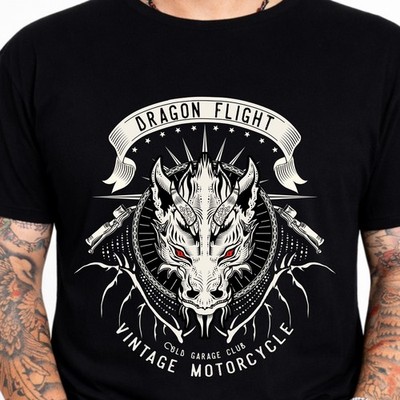 Dragon Motorcycle T-Shirt Vintage Biker Gothic Drachenkopf Garage Club Geschenk Tee