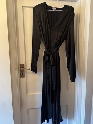 Ghost London Black Satin Meryl Midi Dress,L