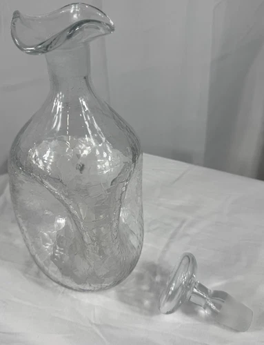 Vintage 1960s MCM Blenko  Pinched Crackle Glass Decanter with Stopper