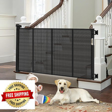 Retractable Baby Gate for Stairs, 33" Tall, Extends to 55", Support Rods