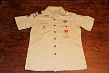 Boy Scouts of America BSA Youth Shirt Tan X-Large XL Sewn Patches Short Sleeve