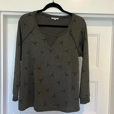 Pleione Women’s XL Army Green Eiffel Tower Print Long Sleeve Crewneck Pullover S