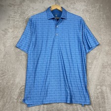 Hickey Freeman Performance Polo Shirt Mens XL Blue Geometric Casual Stretch Golf