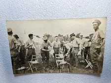Vintage RPPC Postcard, Military Men Laughing and Cleaning Dishes, Unposted