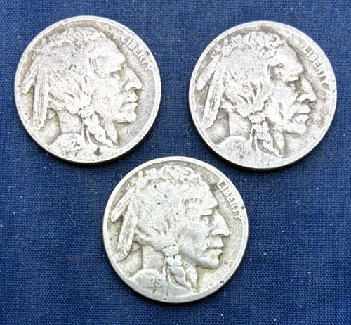 1923, 1924, 1925 Buffalo Nickels,  all Philadelphia, 3 coin lot