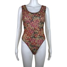 Vintage Stretch Lace Bodysuit Size Large 90s Victorias Secret Sheer Red Gold