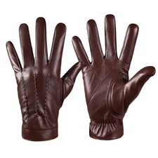 Winter Leather Gloves for Men,Touchscreen Snow Driving Gloves with Cashmere L...
