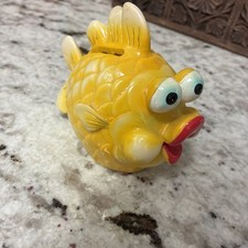 Salvadanaio Blowfish con tappo resina retrò occhi grandi - sciocco tropicale unico 