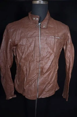 Veste En Cuir Marron The Old Mill Années 1960 Taille Large Très Bon État - Photo 1/4