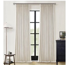 Cream Beige Linen Blend Blackout Curtains Pinch Pleated 40 W X 102 L 2 Panels