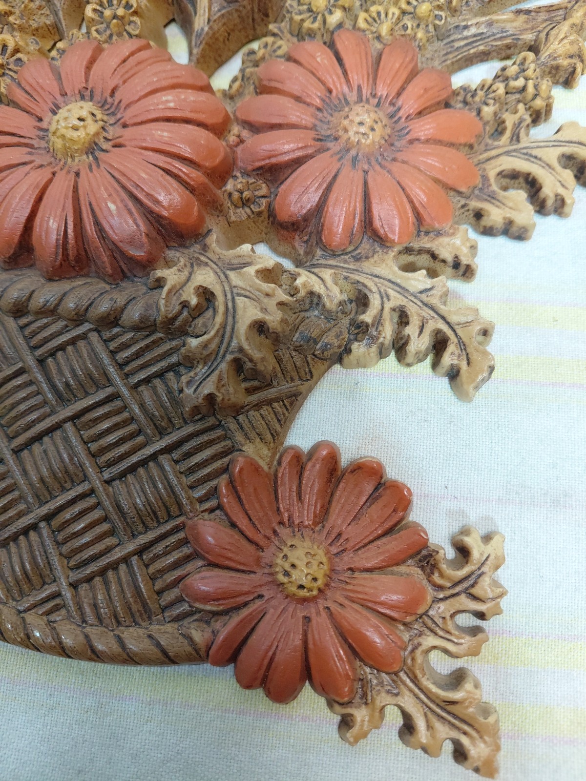 Vtg Burwood Products Co Plaque Flower Basket Wall Art Fall Autumn Decor 70s BoHo