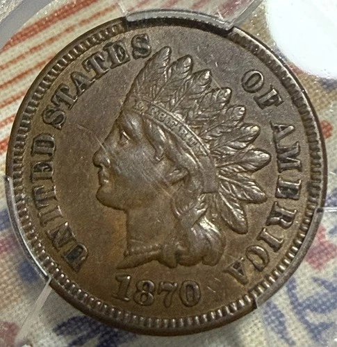 🔥1870 INDIAN HEAD CENT PCGS AU53 *GOLDSHIELD*