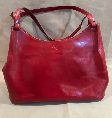 Vintage Monsac Original Red Leather Handbag Bag Purse