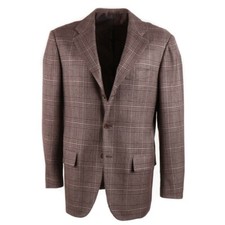 NWT 7495 KITON Brown Glen Check Cashmere-Silk Sport Coat 40 R Eu 50 