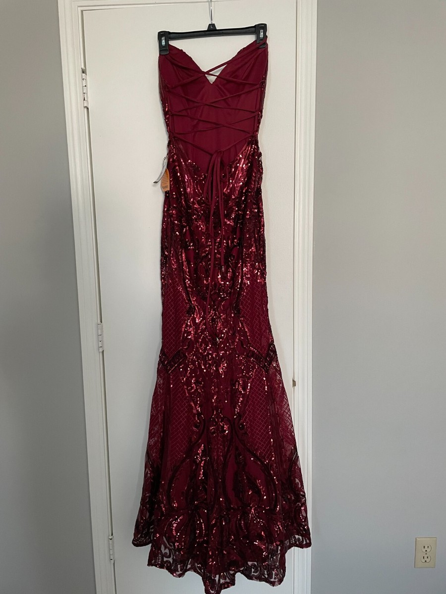MoriLee Women's Burgundy Lace Sequin Straps Formal Prom Dress Size 0 | eBay