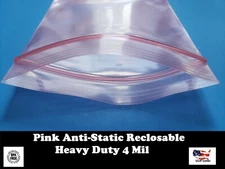 Anti Static Bag Pink Poly Zip Seal 4Mil Reclosable Lock Top 2x,3,5,6,8,9,12,13"