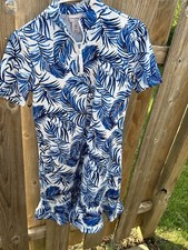 Women  s Tommy Bahama Golf Floral Shirt Sleeve Dress Sz S Blue And White UPF 50