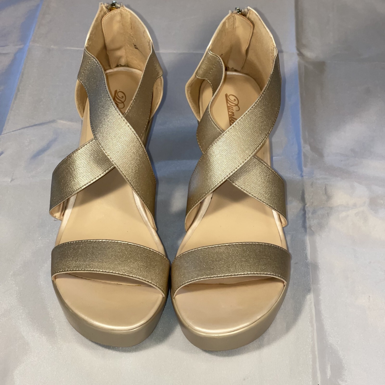 DUNION Women's AWE Zip Closure Crisscross Straps Platform Wedge Sandal Sz 11