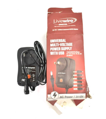 Livewire Universal Multi Voltage Power Supply w USB Port 3V-12V 1200mA AC/DC