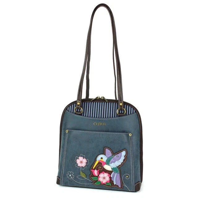 NUEVO Chala CONVERTIBLE Mochila Cartera Bolso de Hombro Colibrí Vegano A Azul