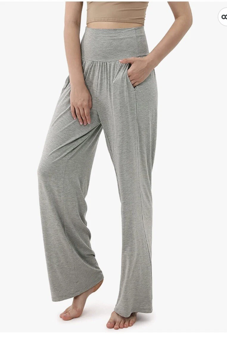 ODODOS Women's Wide Leg Palazzo Lounge Pants with Pockets Light Weight grey  27”