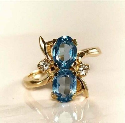 3Ct Oval Cut Simulated Tanzanite Women's Two-Stone Ring 14K Yellow Gold Finish
