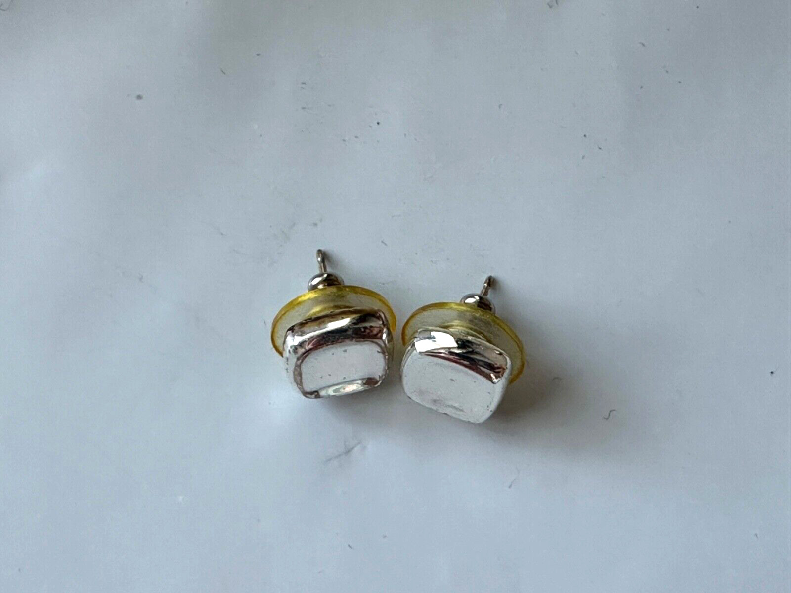 Sterling Silver Rounded Square Stud Earrings - Br… - image 1